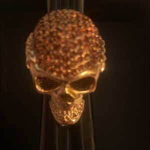 Gold Skull Cocktail Ring with Crystal Pavé